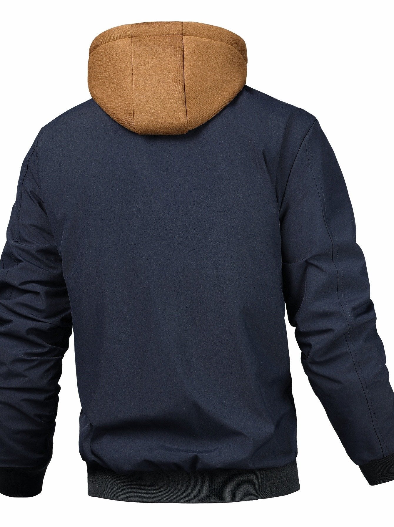 Men's hooded bomber jacket styled with jeans for cold weather