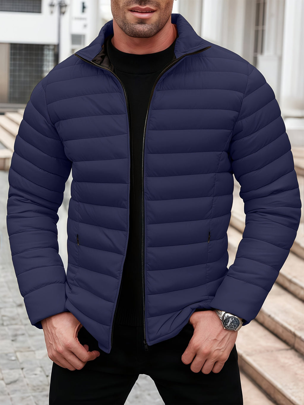 Back view of the men's padded winter coat