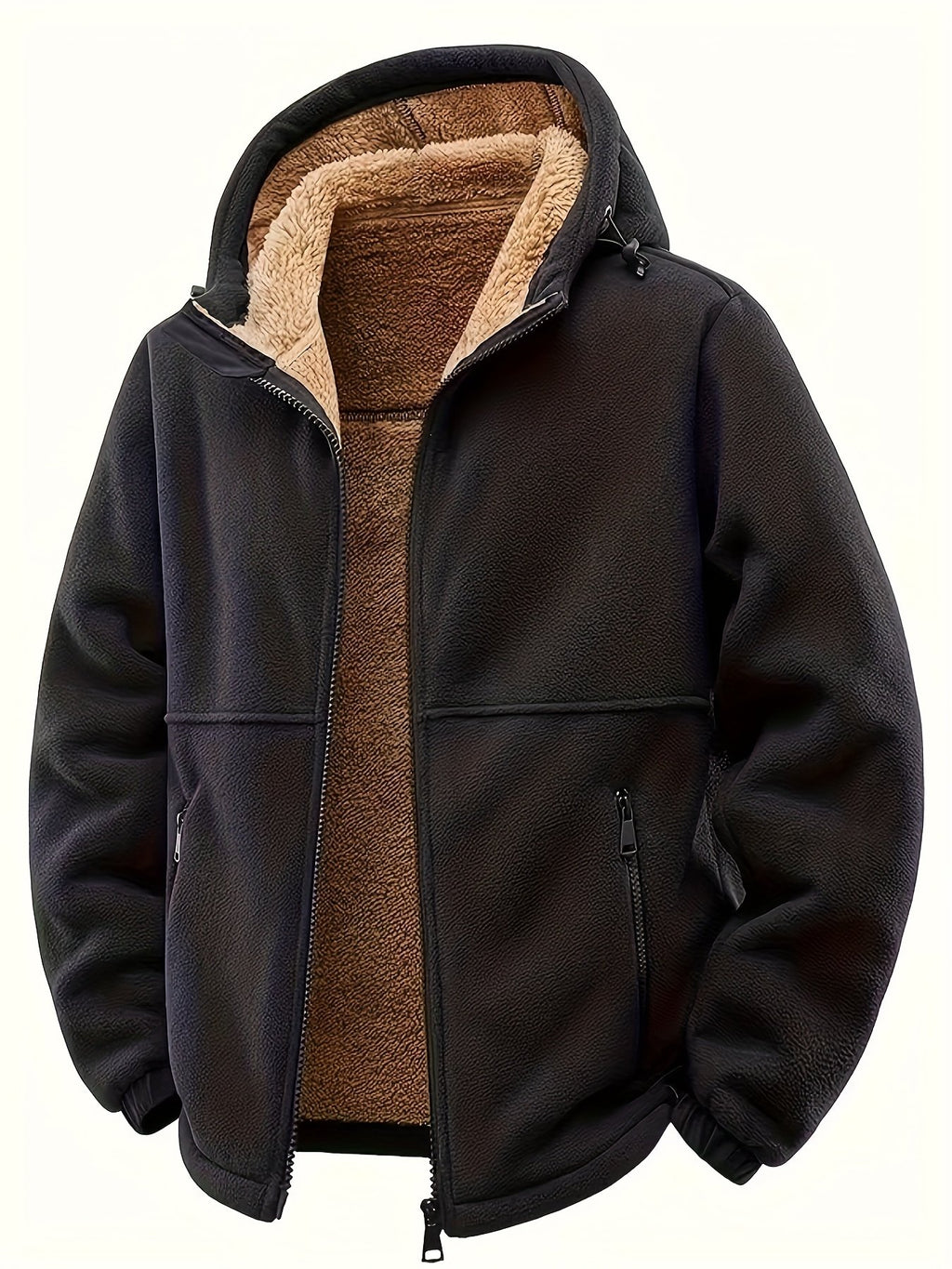 Back view of the men's thick hooded winter jacket