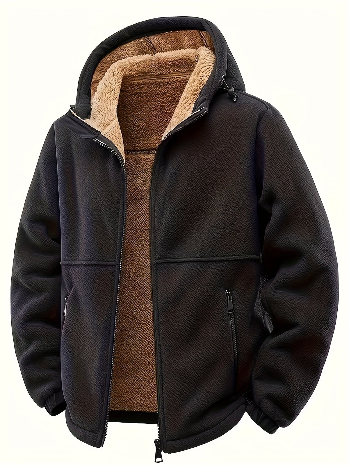 Back view of the men's thick hooded winter jacket
