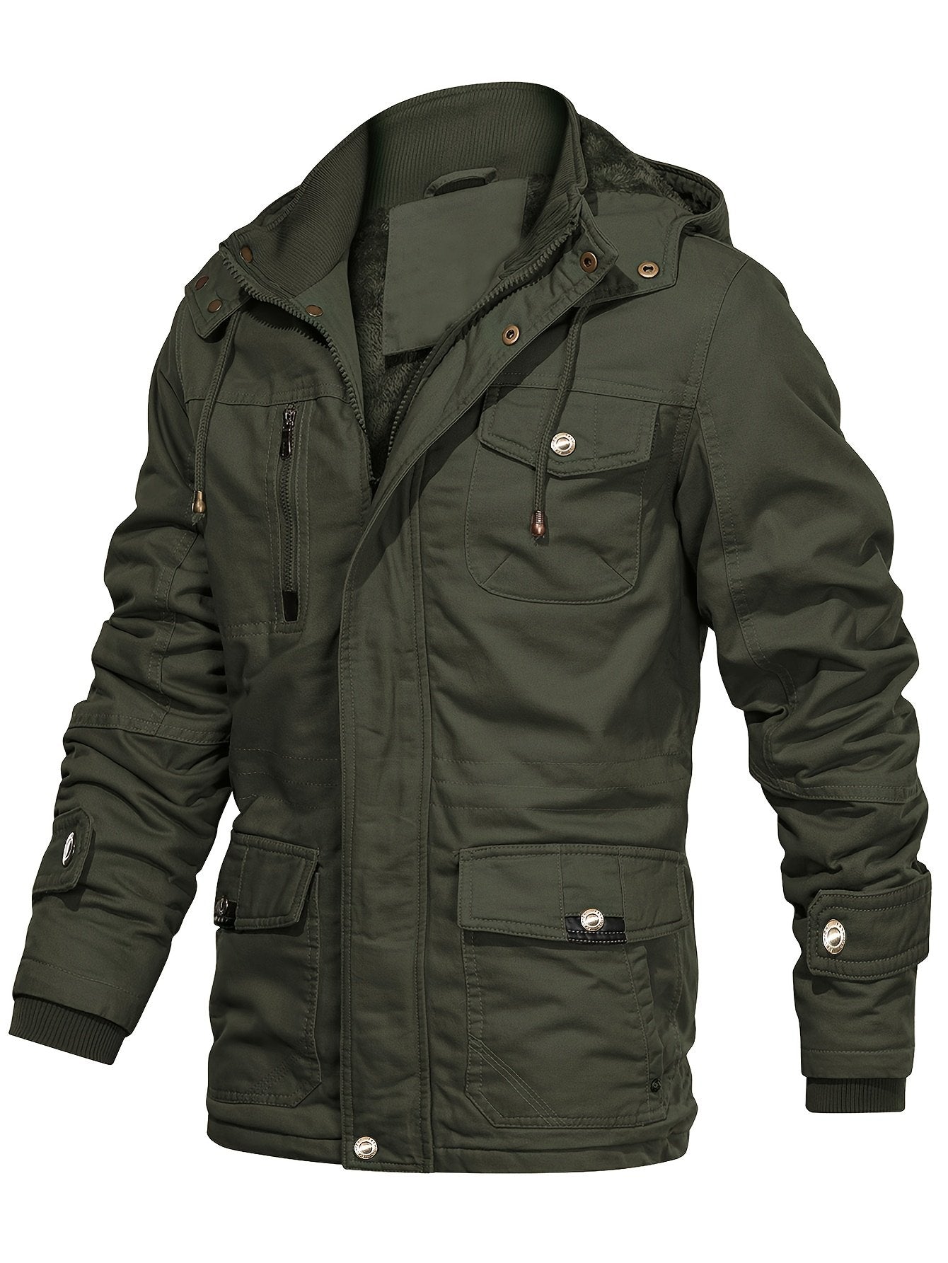 Close-up of the men's vintage field jacket fabric and stitching