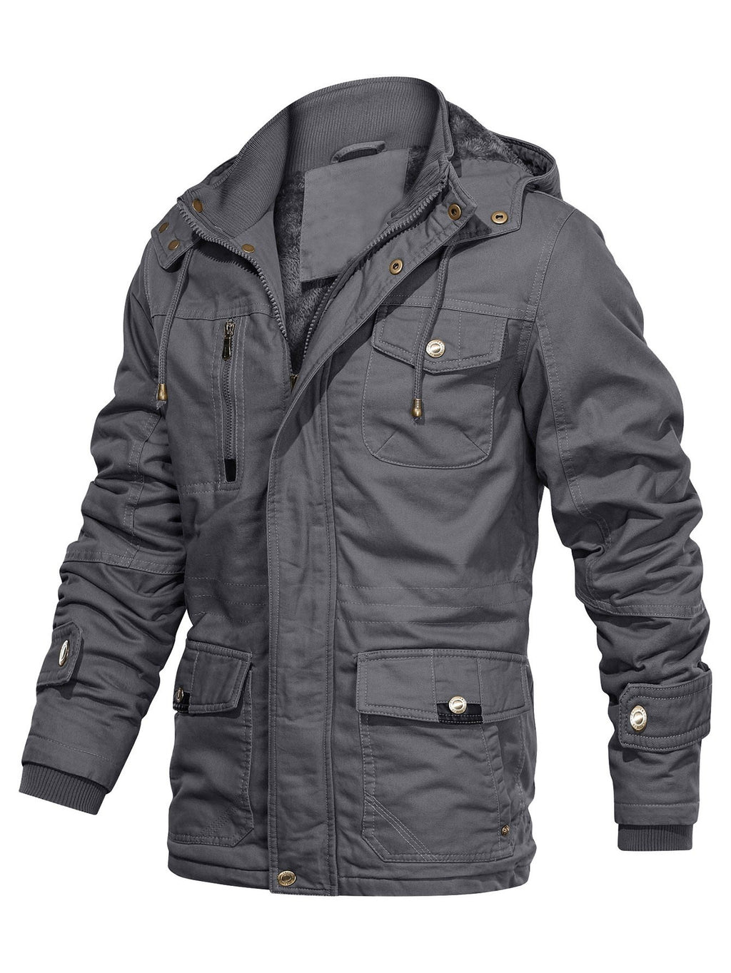 Collar and fastening detail of the men's vintage field jacket