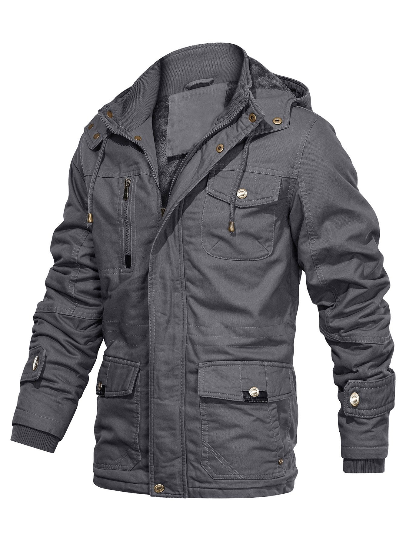 Collar and fastening detail of the men's vintage field jacket