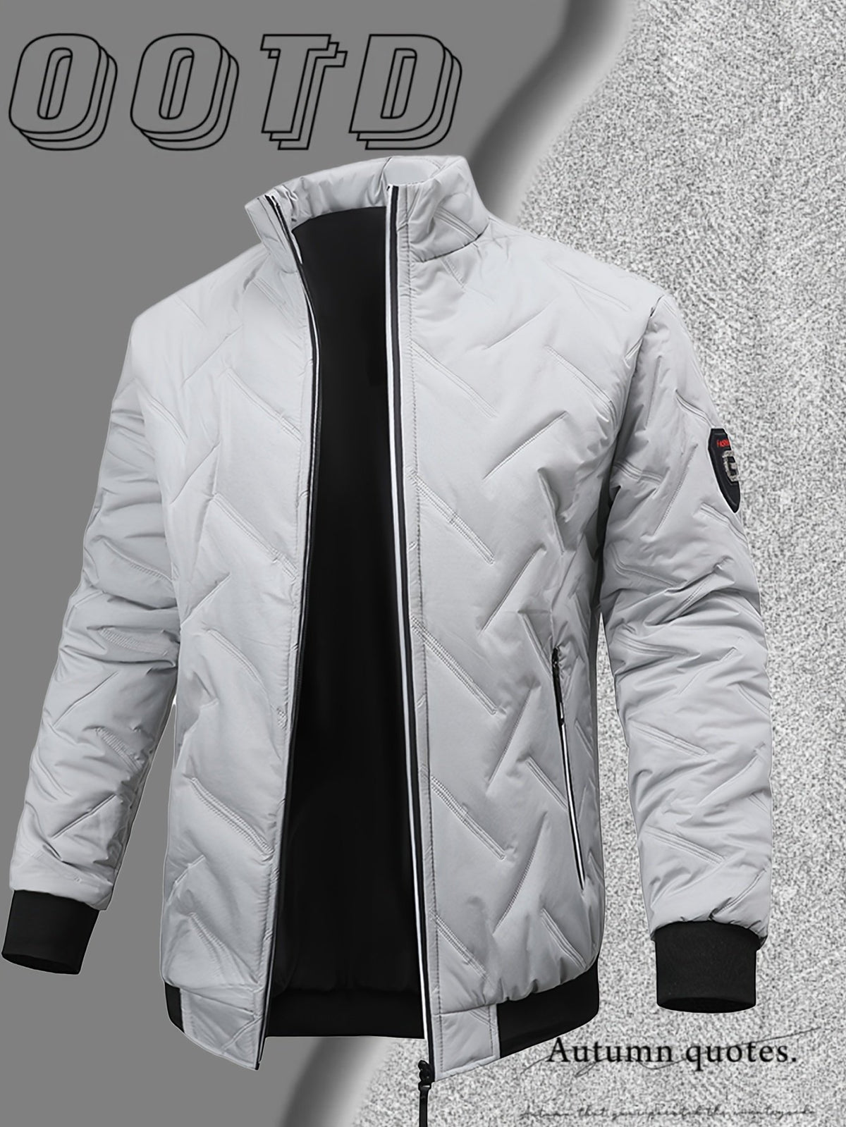 Side view of the men's padded bomber jacket showing the fit