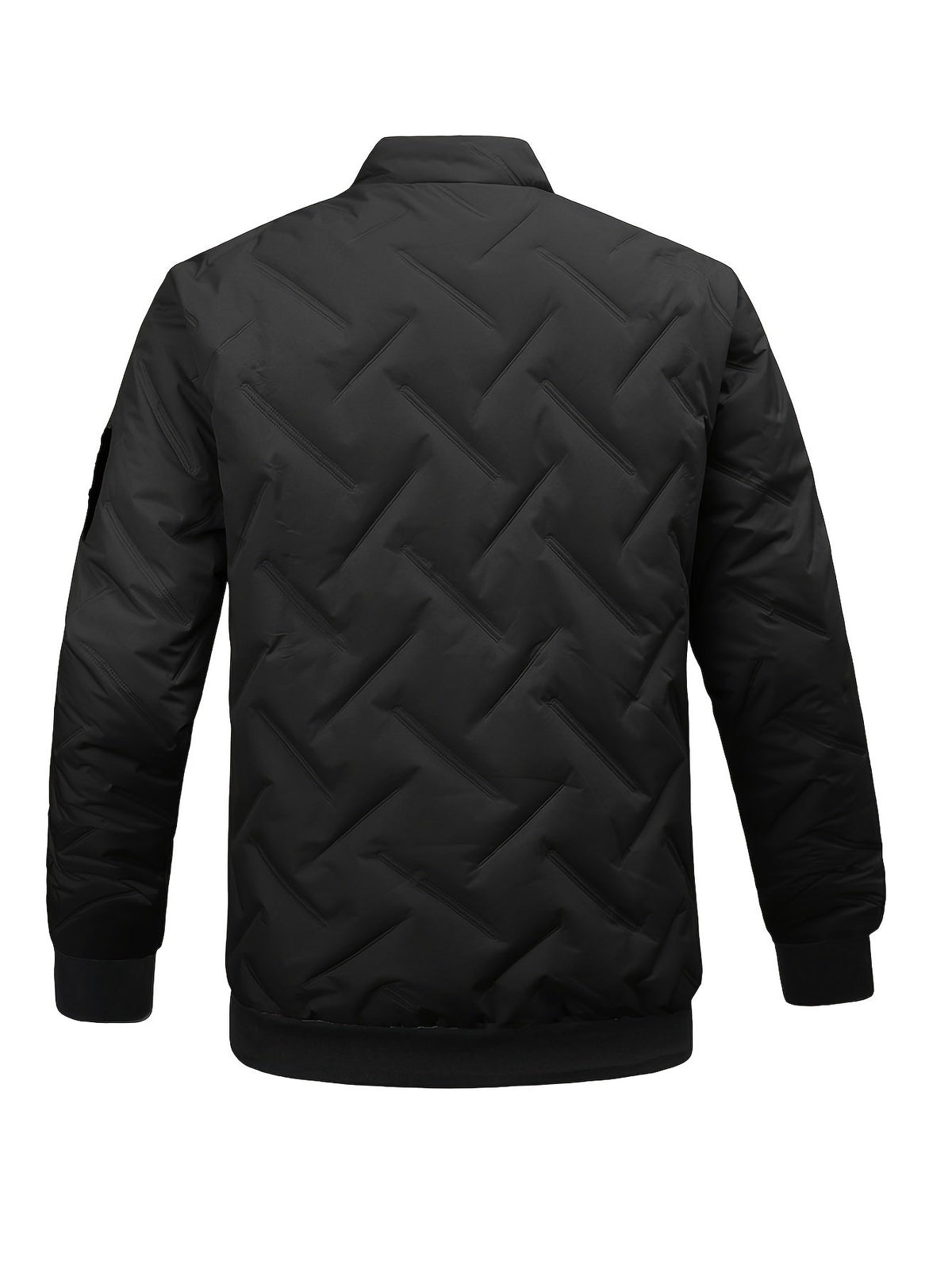 Men's padded bomber jacket styled with jeans for cold weather