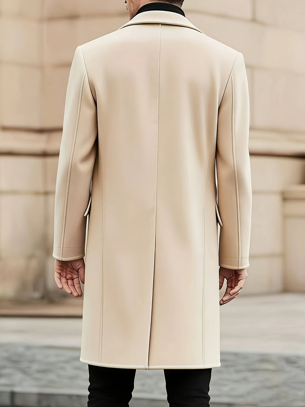 Back view of the men's long warm trench coat