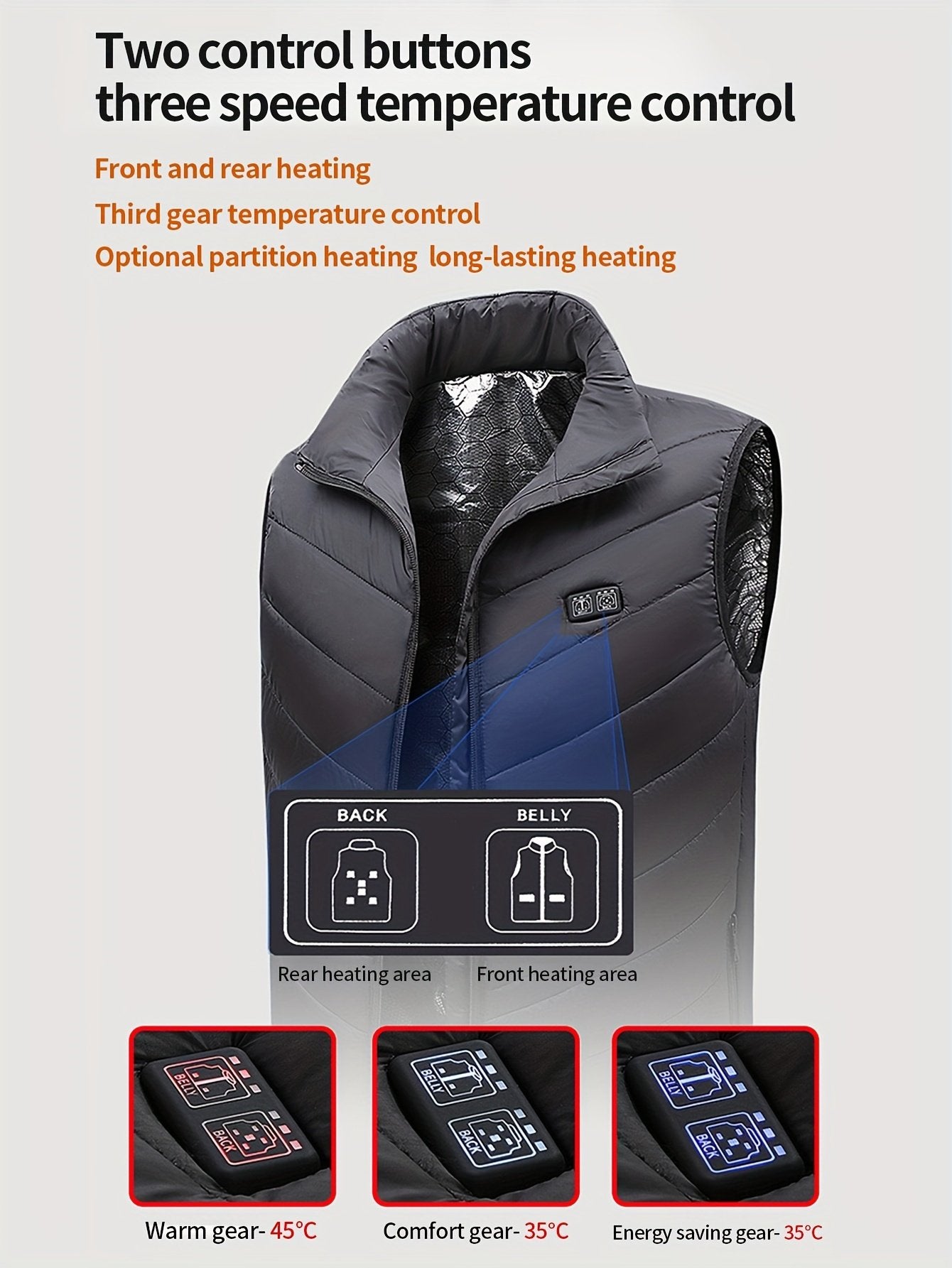Heated vest controller with adjustable temperature settings for winter warmth