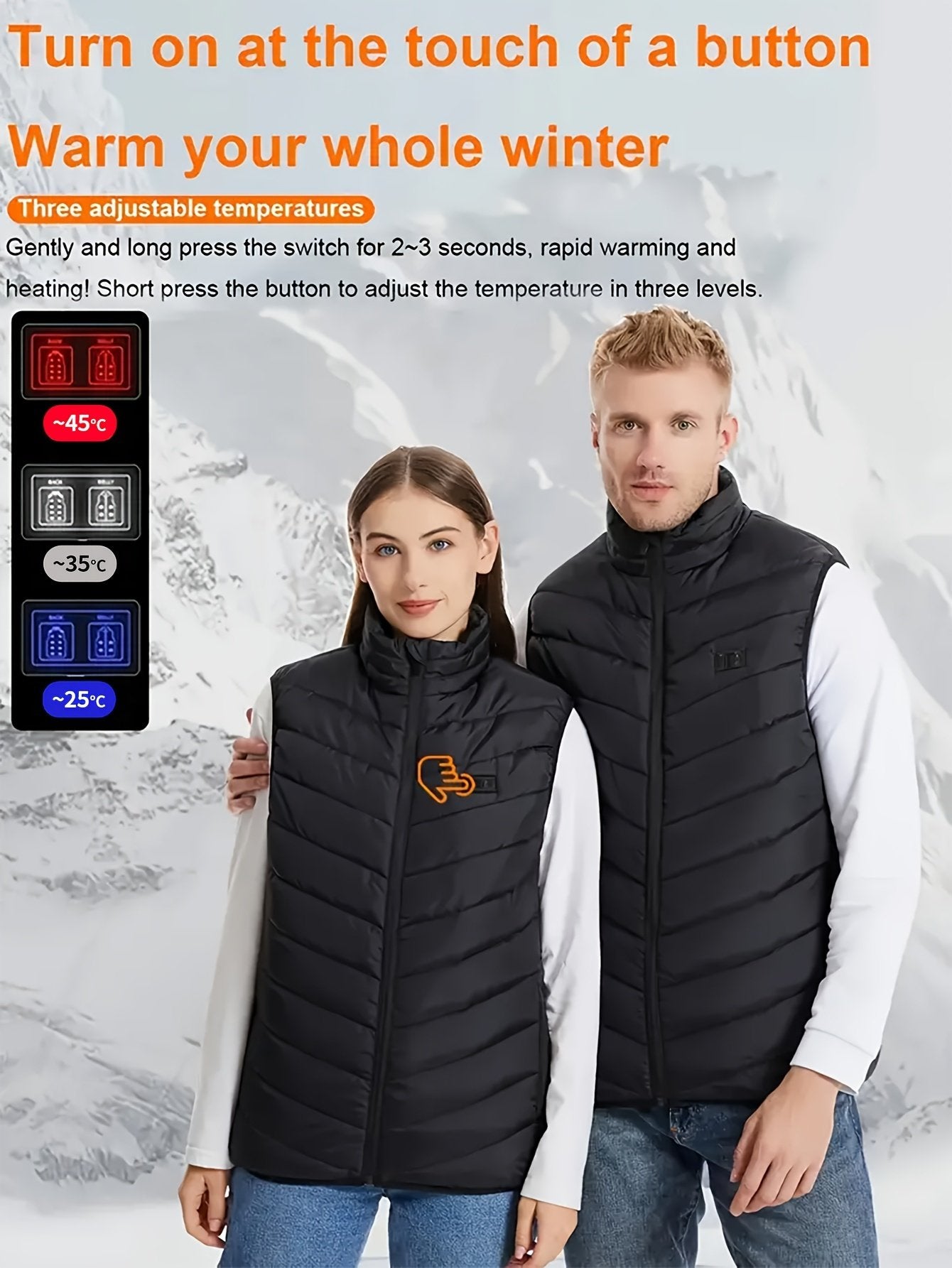 Man wearing USB powered heated gilet outdoors on a cold winter day
