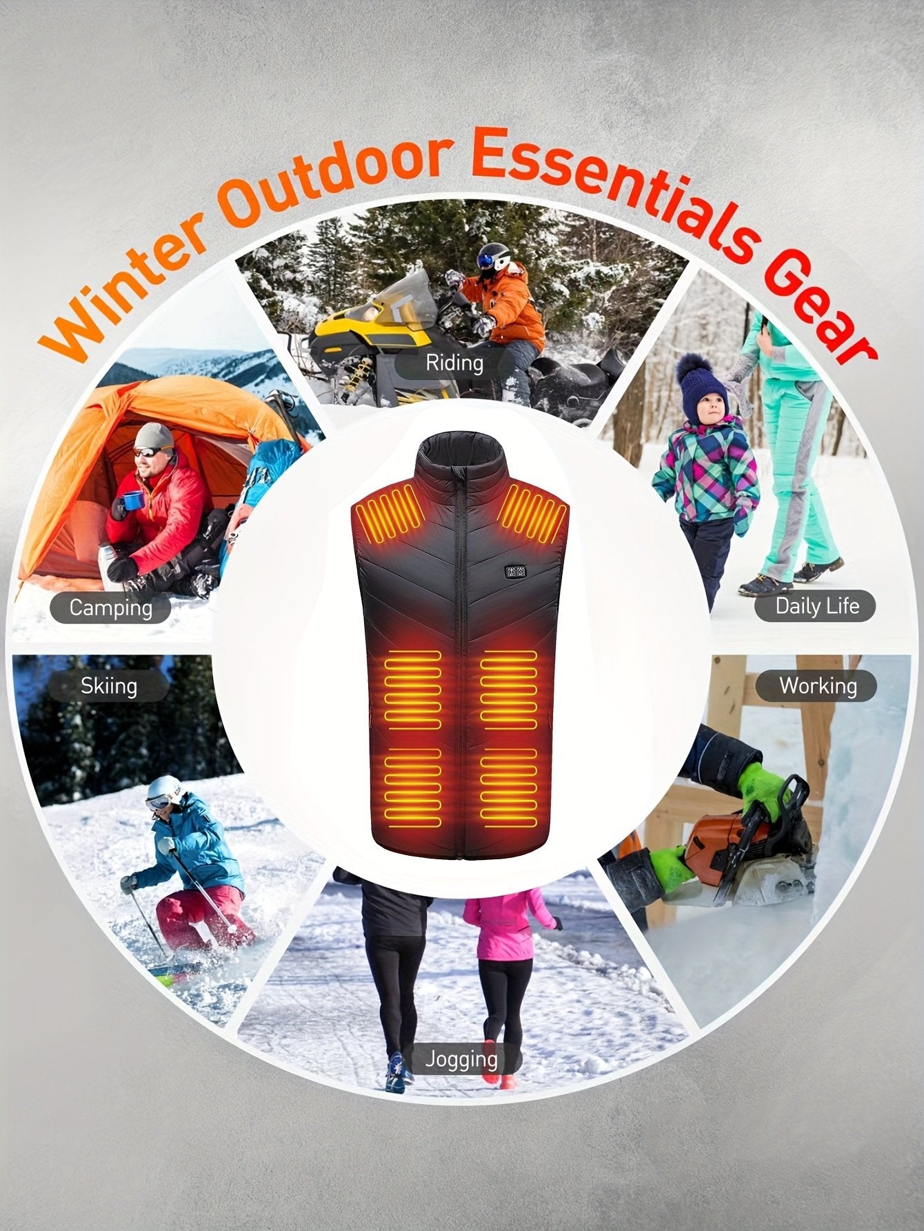 Lightweight sleeveless heated vest layered under a winter coat for men