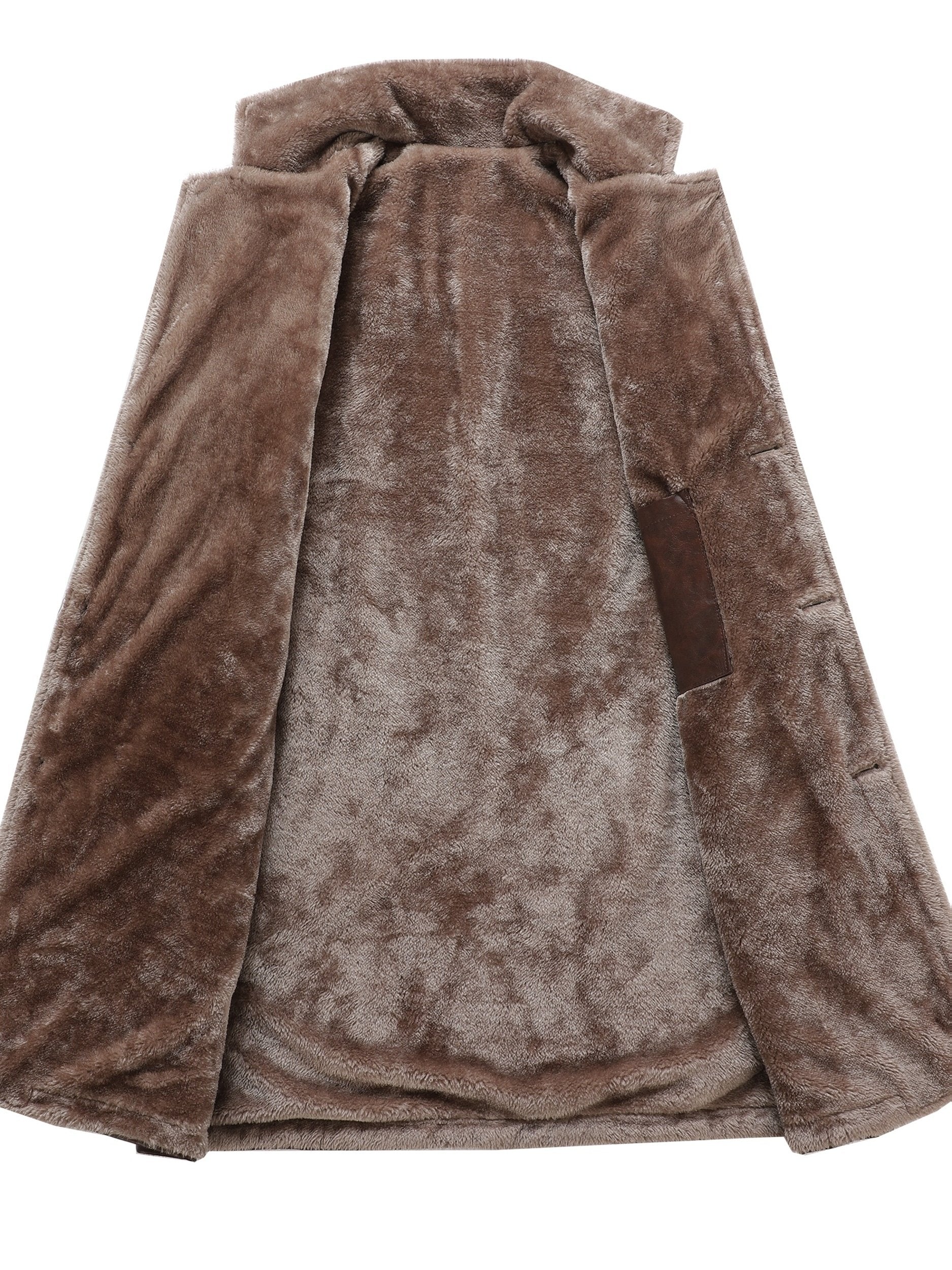 Men's faux leather long coat styled with jeans for cold weather