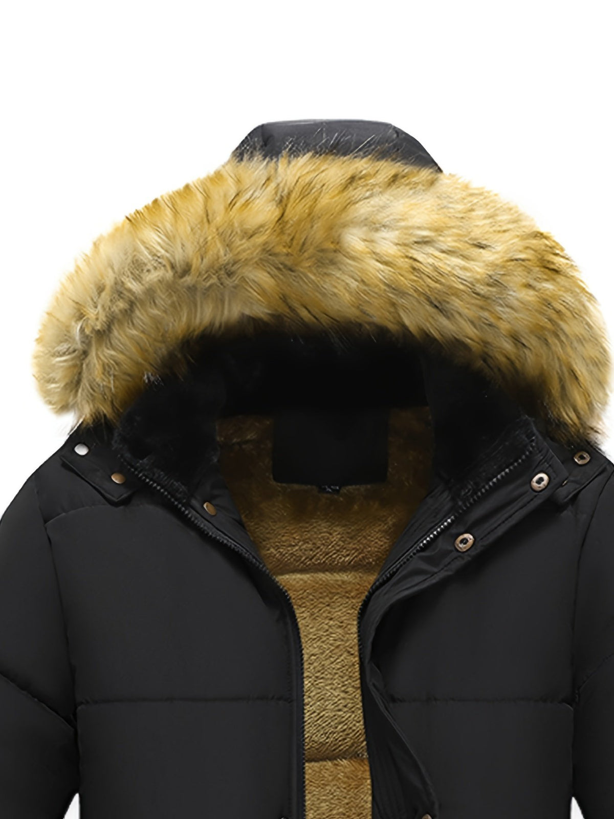 Back view of the men's hooded winter jacket
