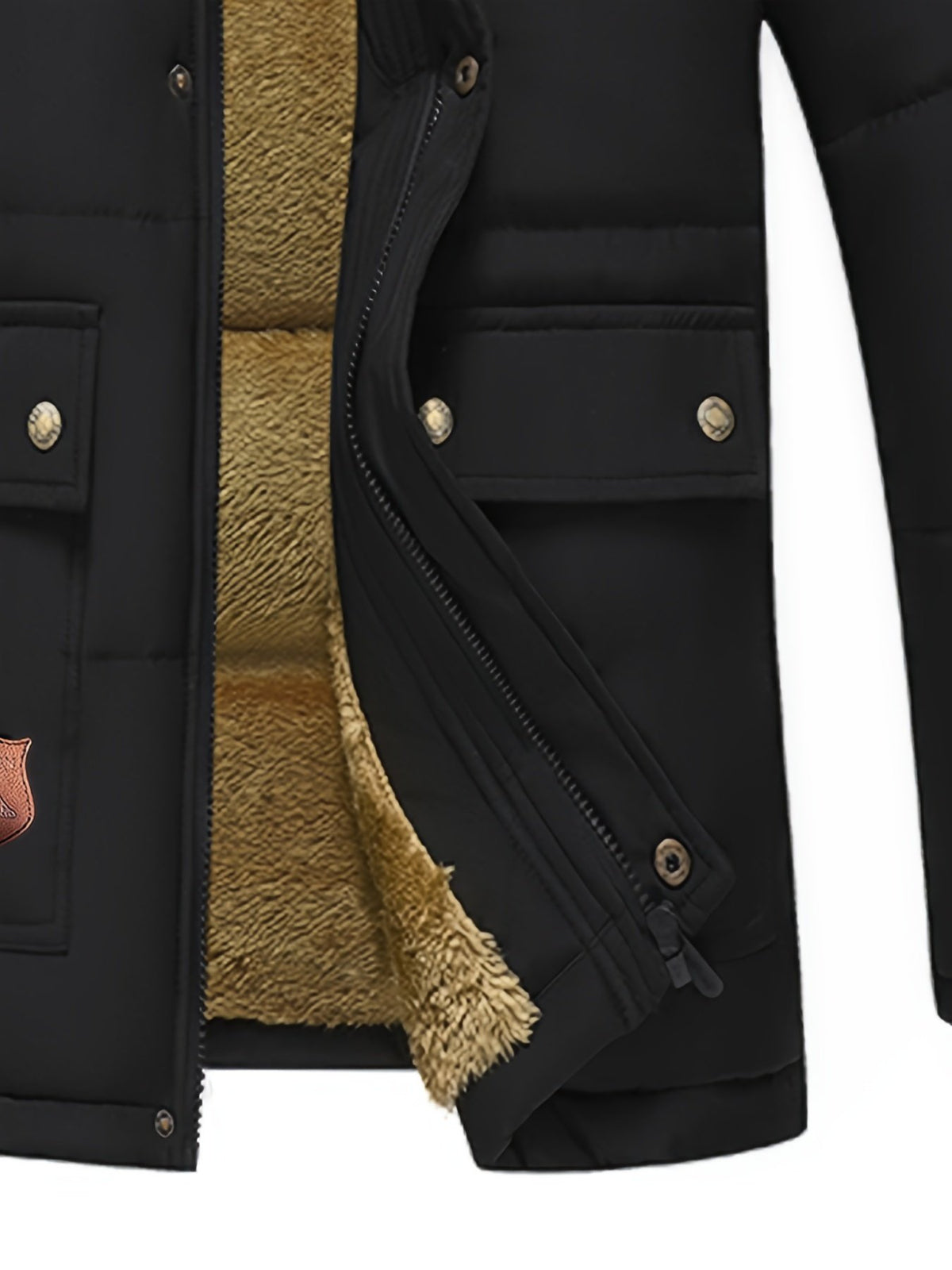 Men's hooded winter jacket styled with jeans for cold weather