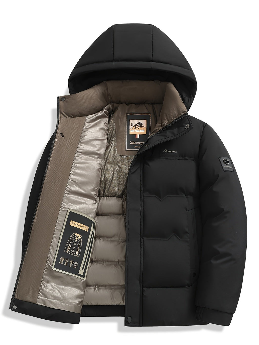 Back view of the men's hooded business winter coat