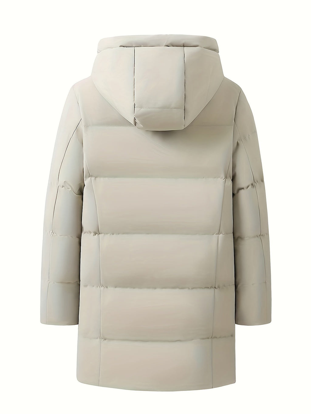 Close-up of the men's long padded parka fabric and stitching