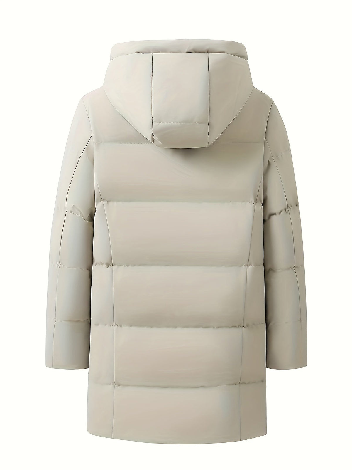 Close-up of the men's long padded parka fabric and stitching