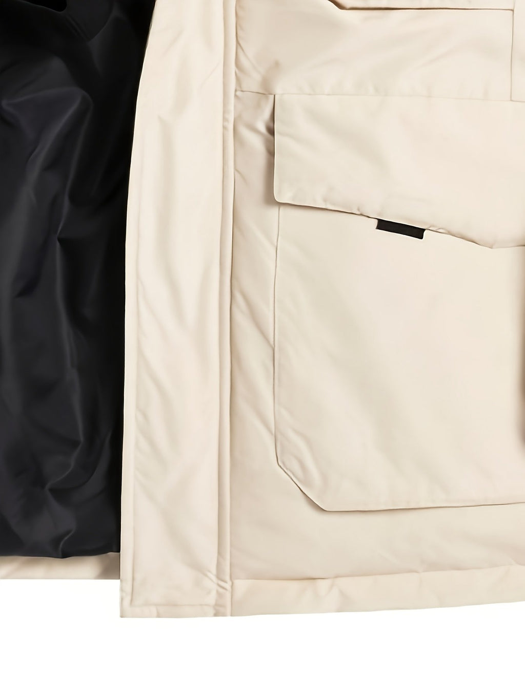 Close-up of the men's goose down puffer jacket fabric and stitching