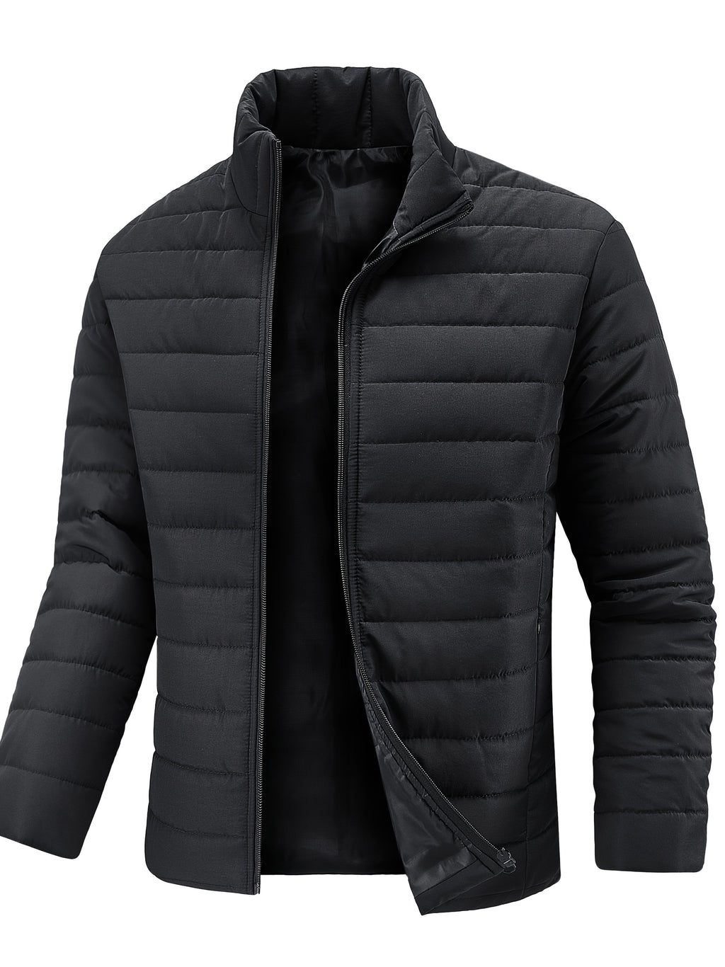Side view of the men's slim padded winter jacket showing the fit