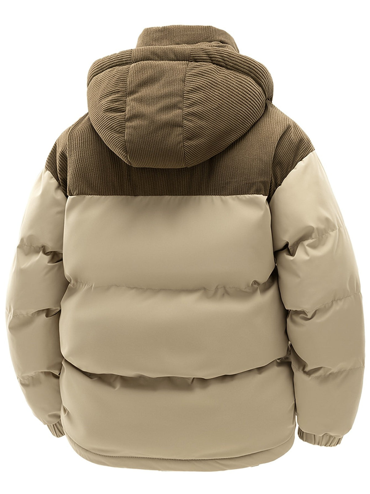 Back view of the men's patchwork hooded coat