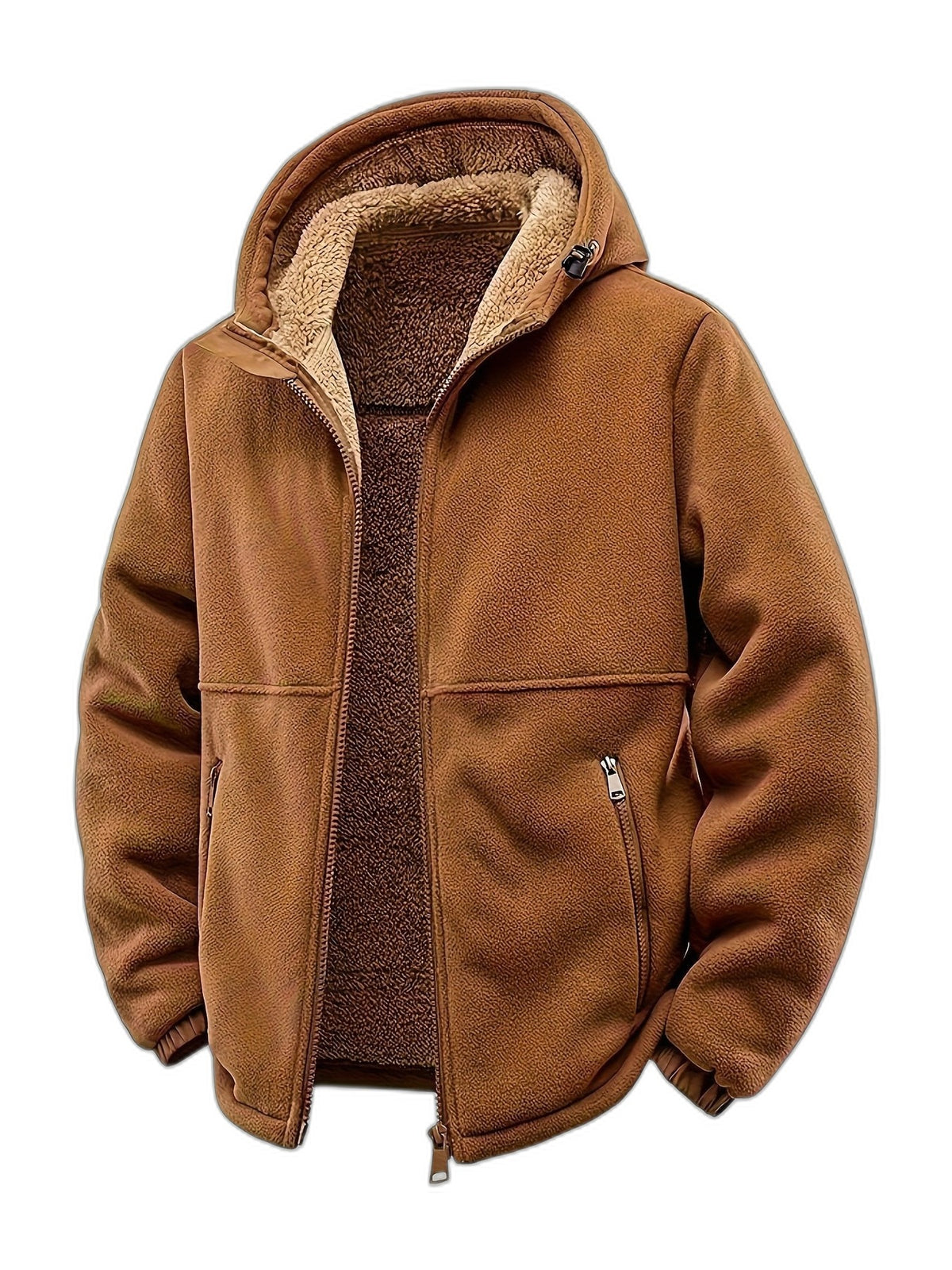 Men's Hooded Fleece Jacket Windproof Warm Full-Zip - Amber