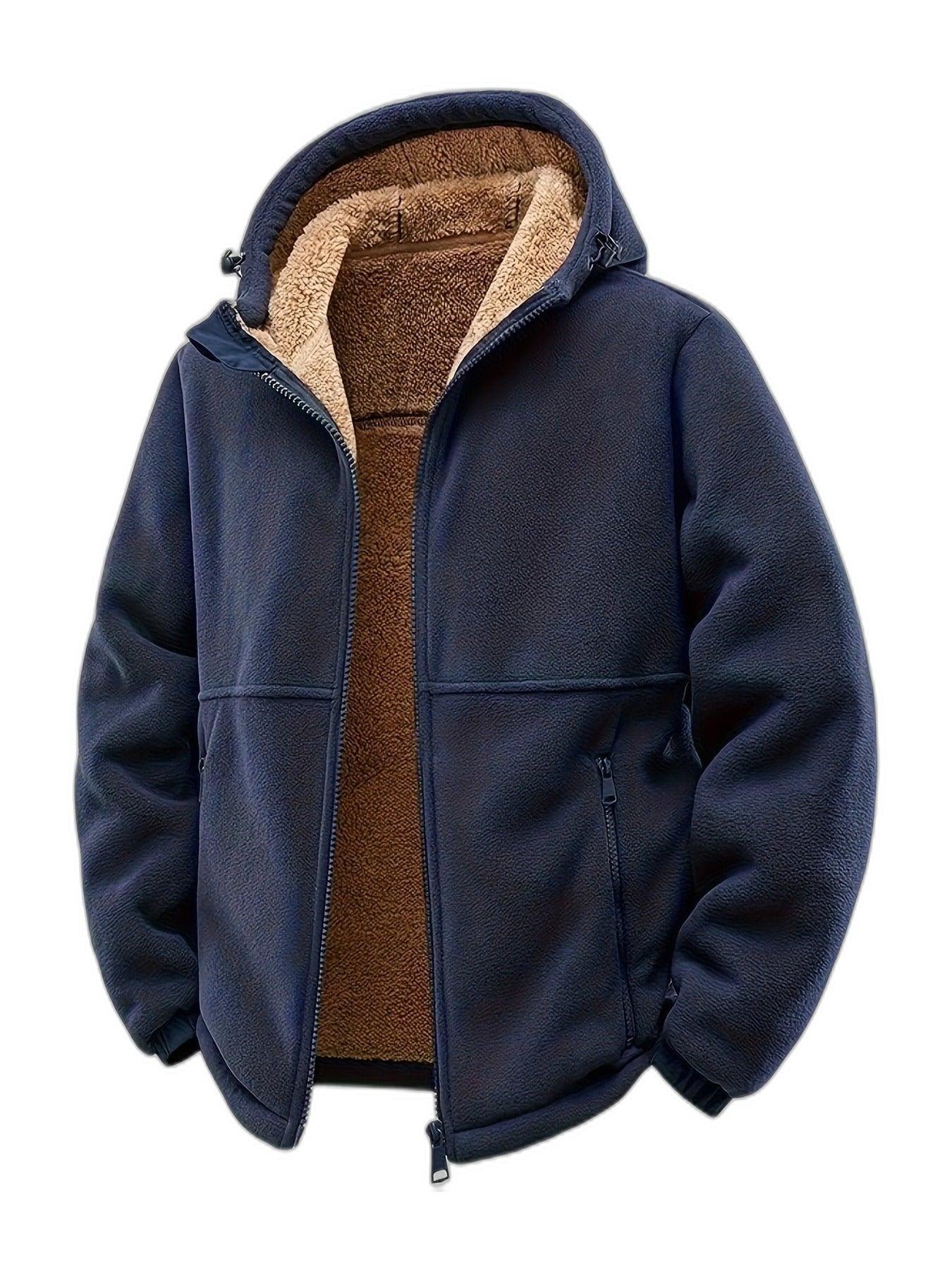 Men's Hooded Fleece Jacket Windproof Warm Full-Zip