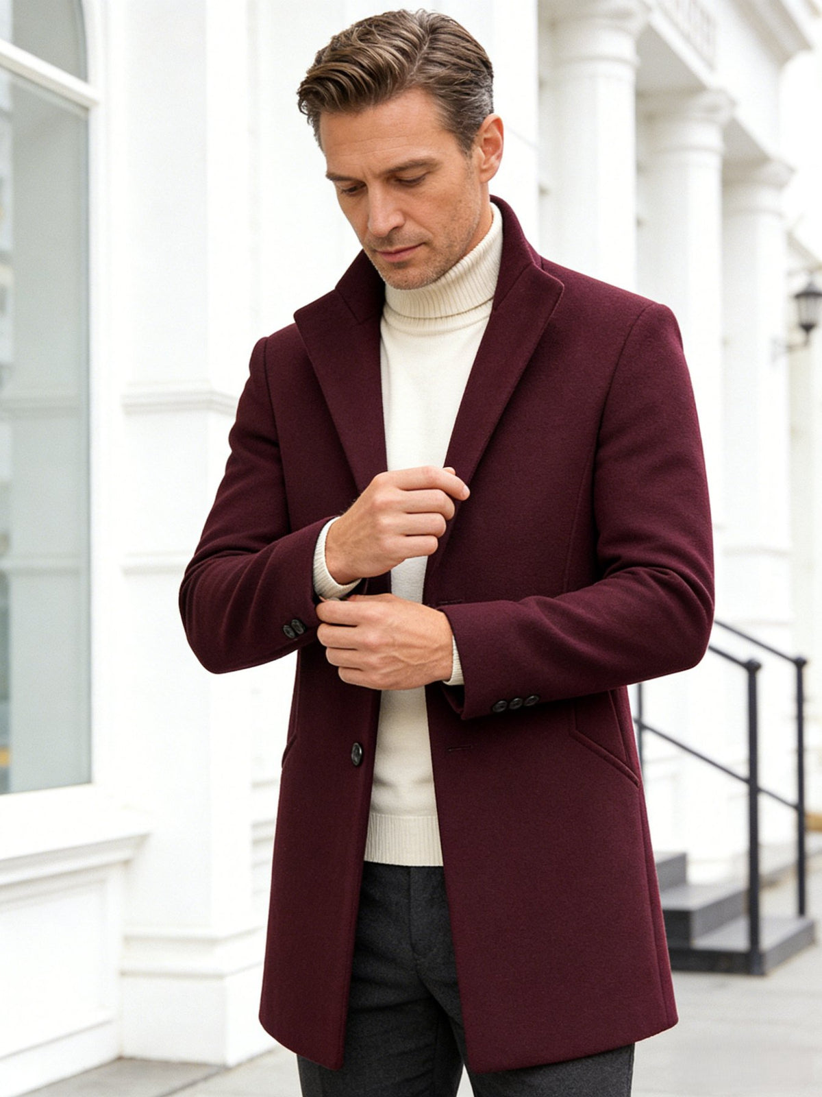 Back view of the men's tweed overcoat