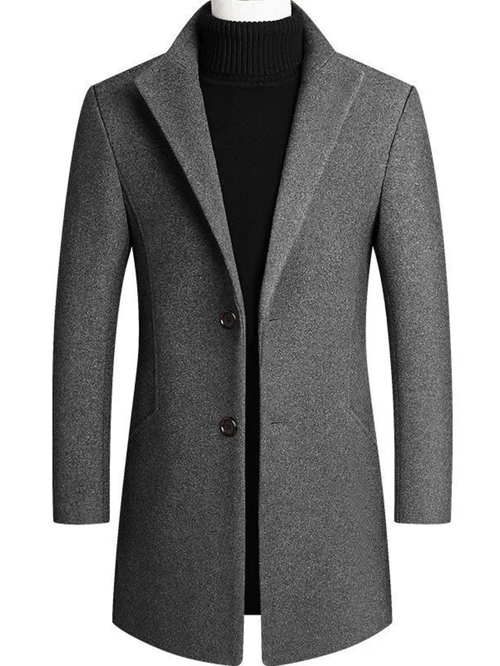 Close-up of the men's tweed overcoat fabric and stitching
