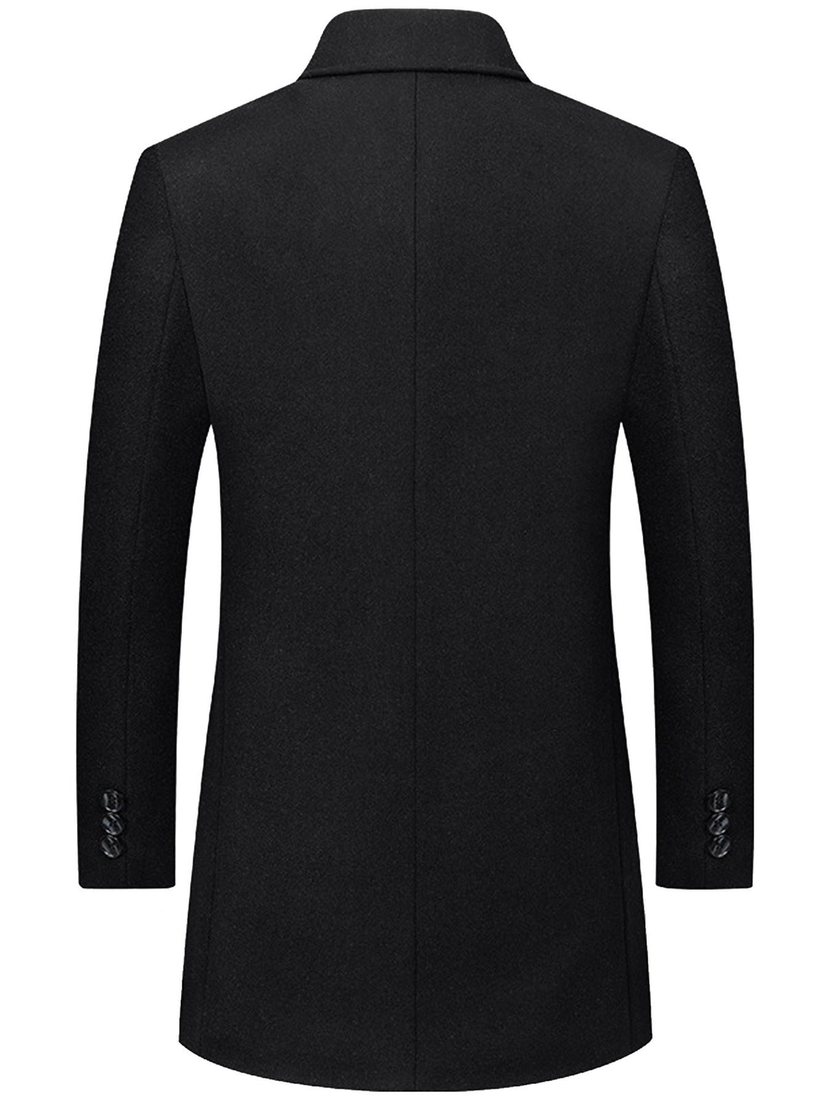 Close-up of the men's wool blend overcoat fabric and stitching