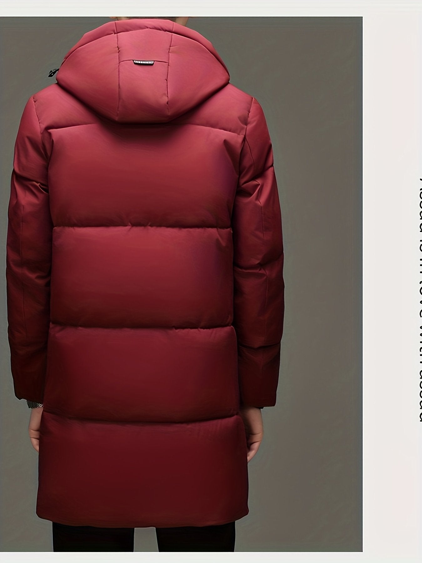 Men's long padded puffer jacket styled with jeans for cold weather