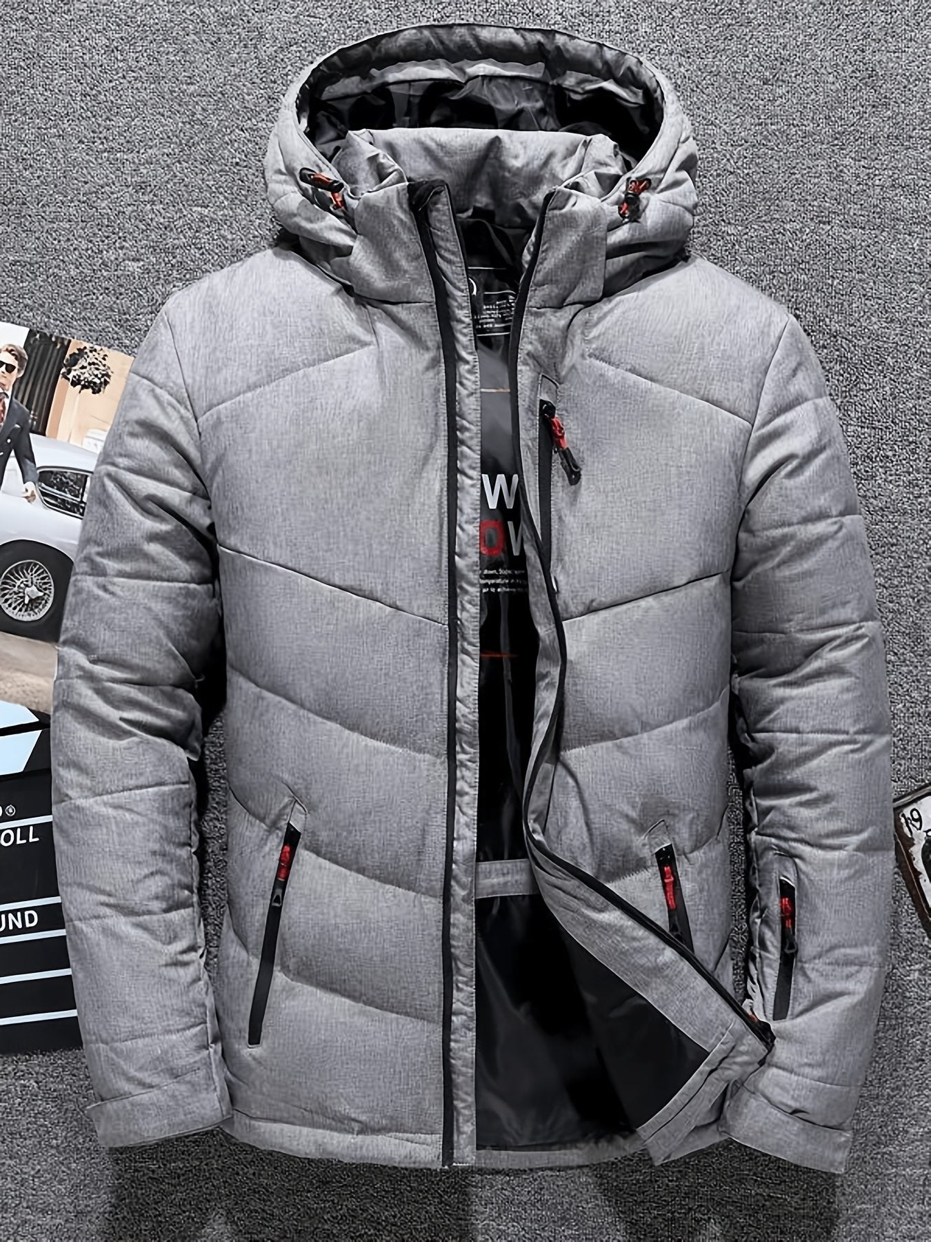 Back view of the men's slim padded jacket