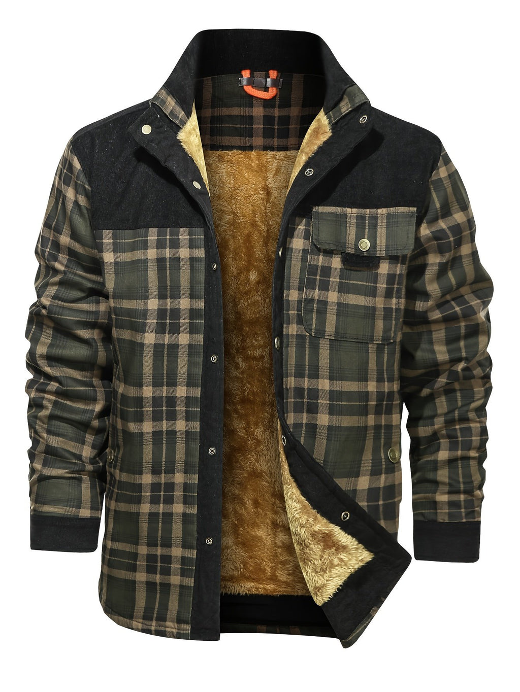 Men's plaid colour-block shirt jacket shacket with lapel - image 1