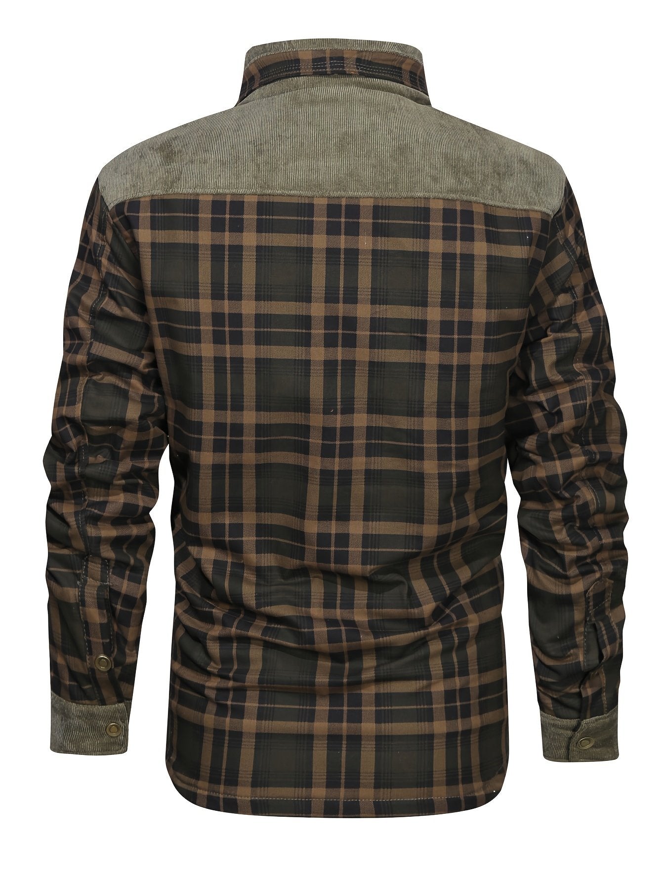 Close-up of brushed plaid fabric on men's shacket - image 4