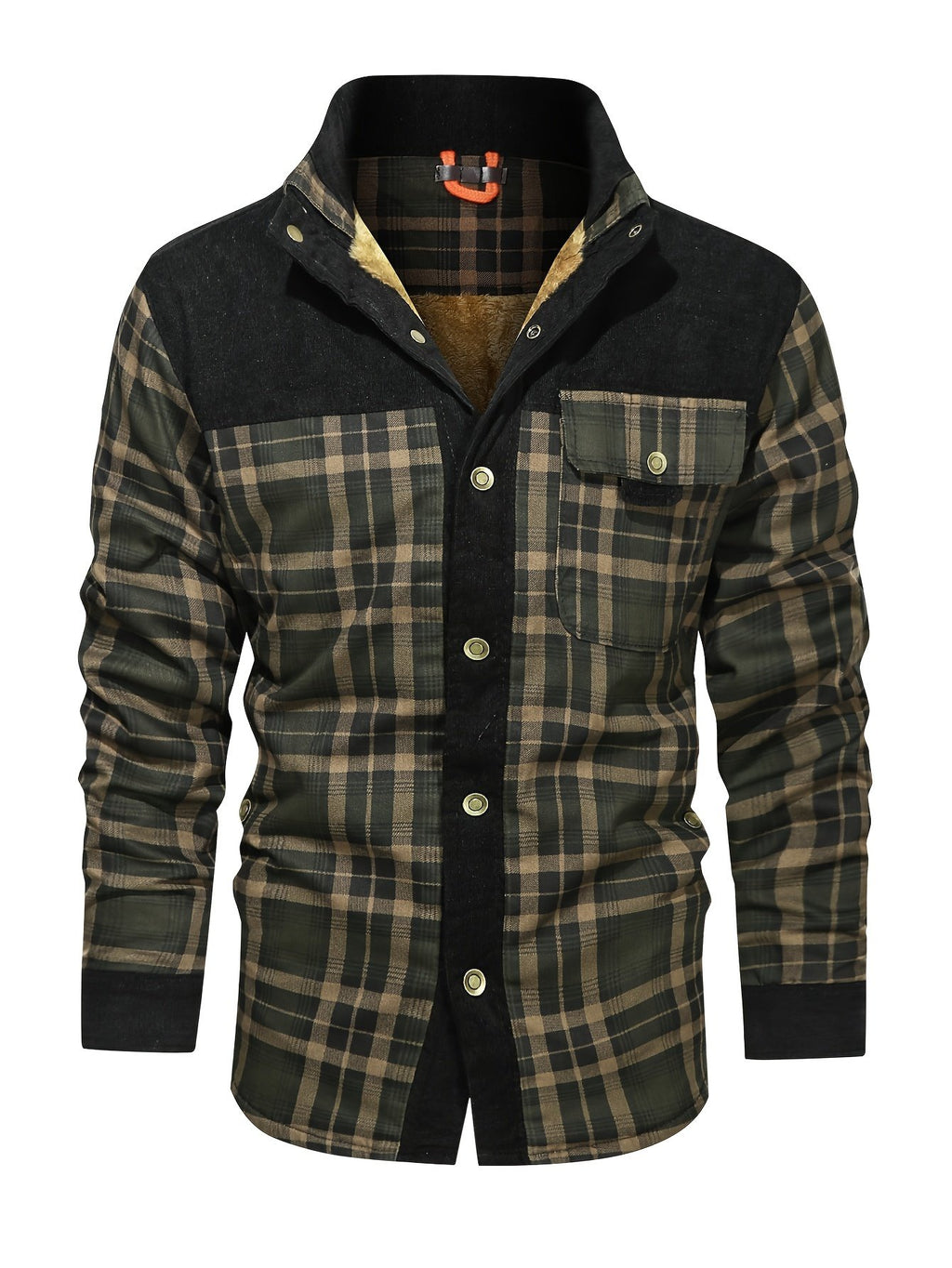Back view of men's plaid colour-block shirt jacket - image 5