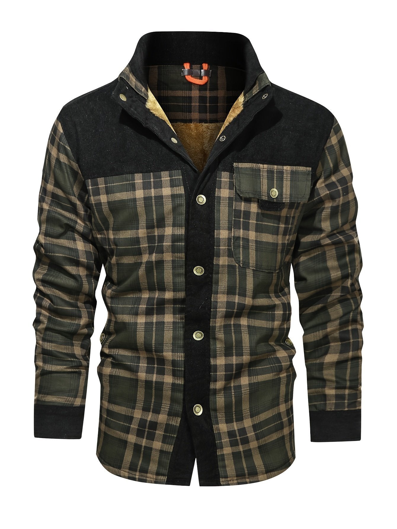 Back view of men's plaid colour-block shirt jacket - image 5