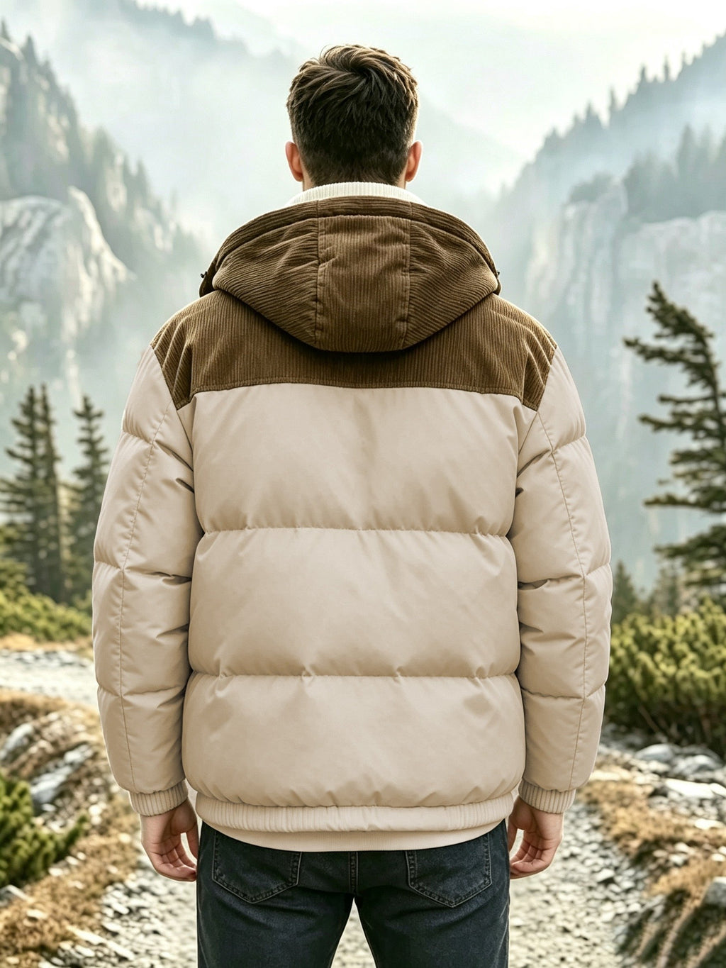 Collar and fastening detail of the men's corduroy anorak