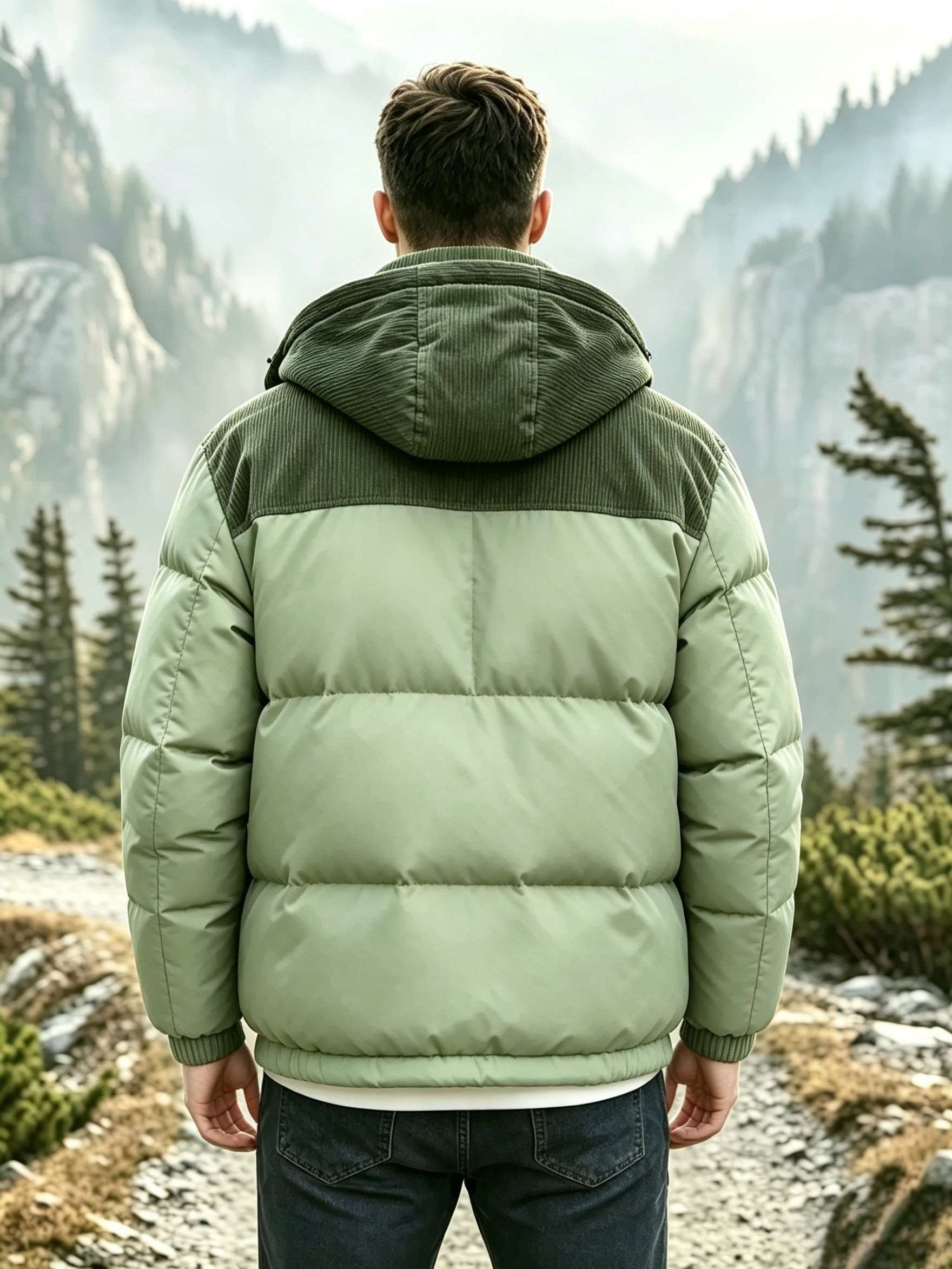 Men's corduroy anorak styled with jeans for cold weather