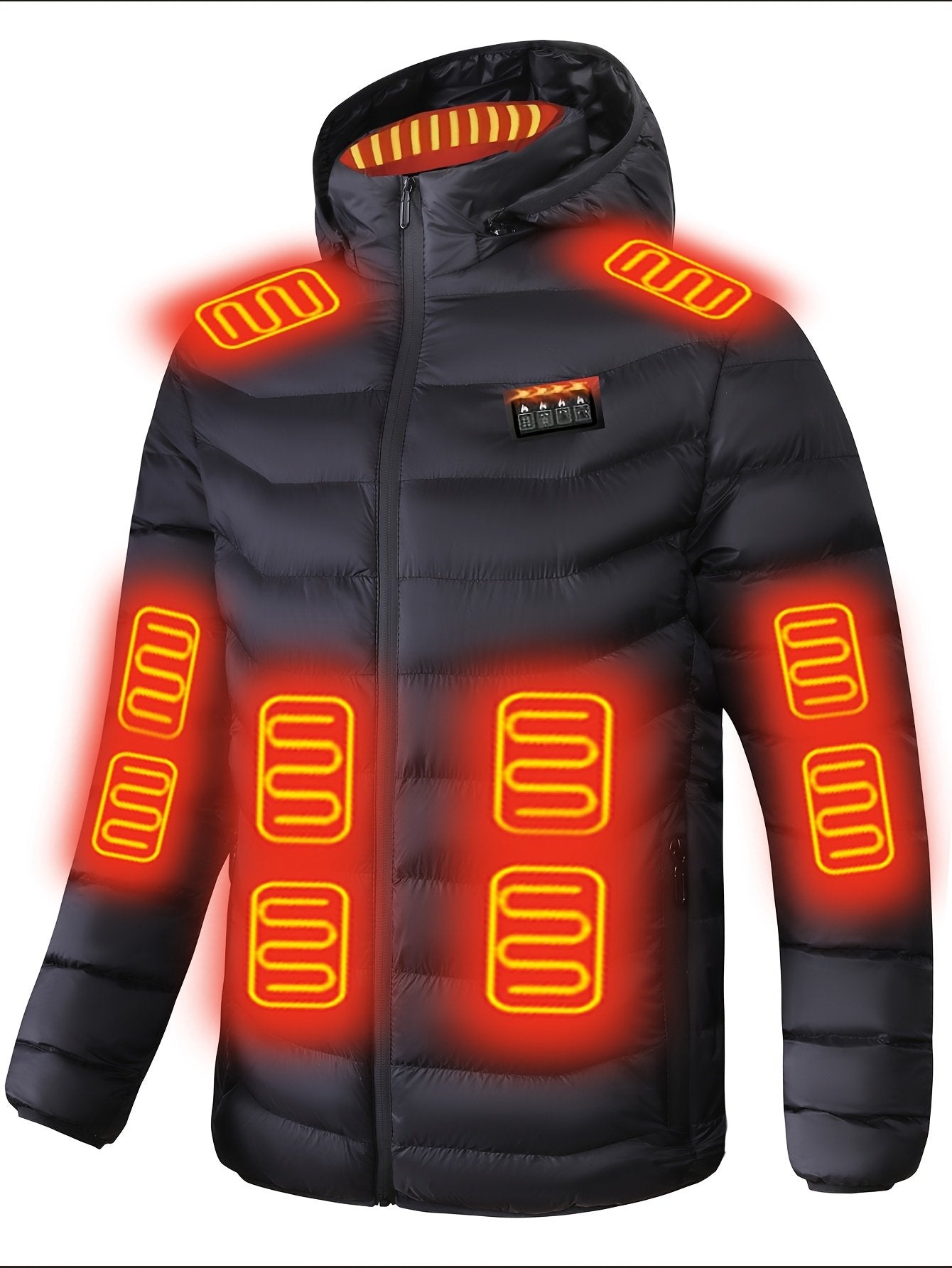 Smart heated jacket showing USB controller and heating zones - image 2
