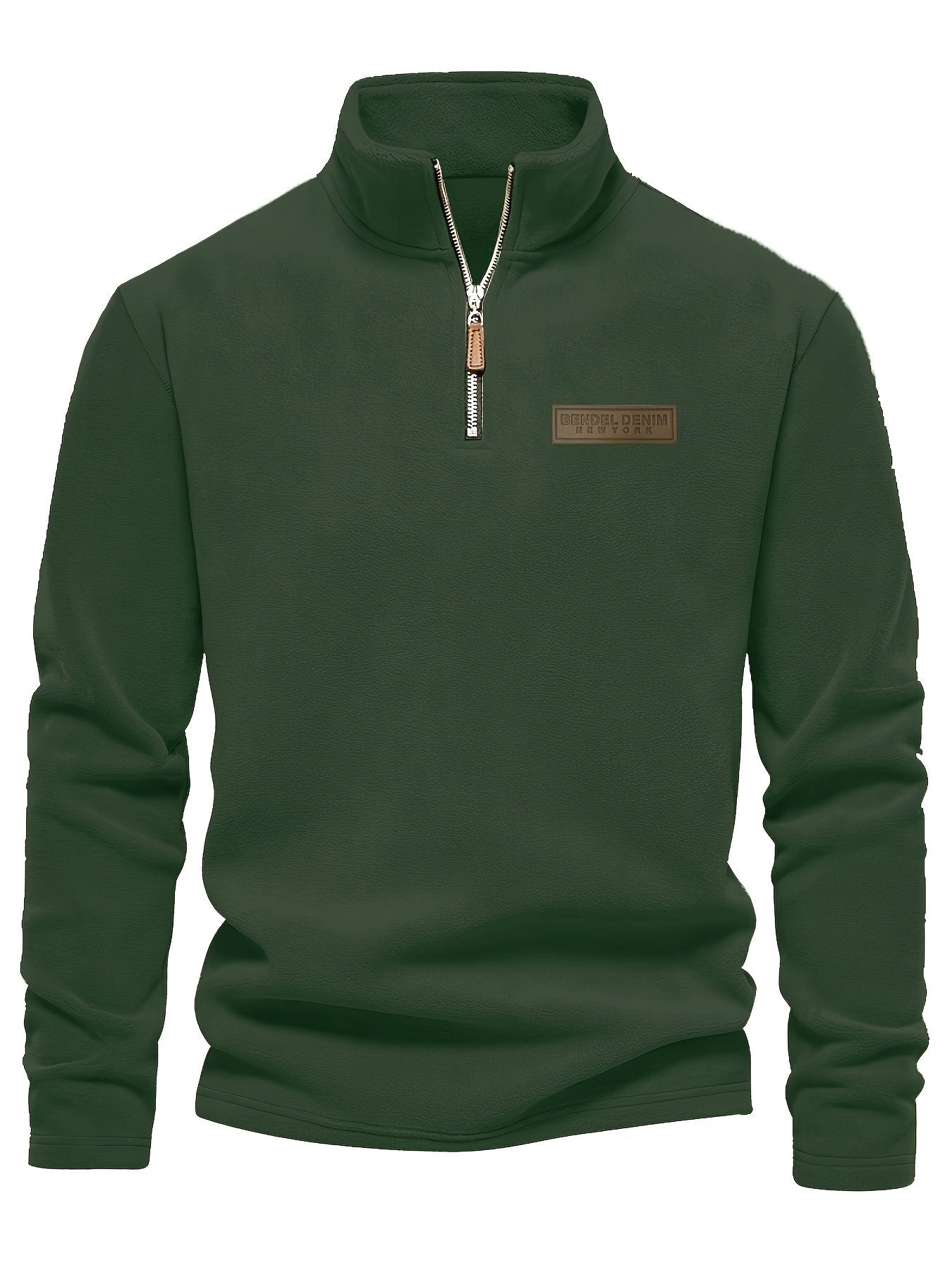 Men's warm brushed fleece pullover, stand-collar street-style top for cold winter days - detail view