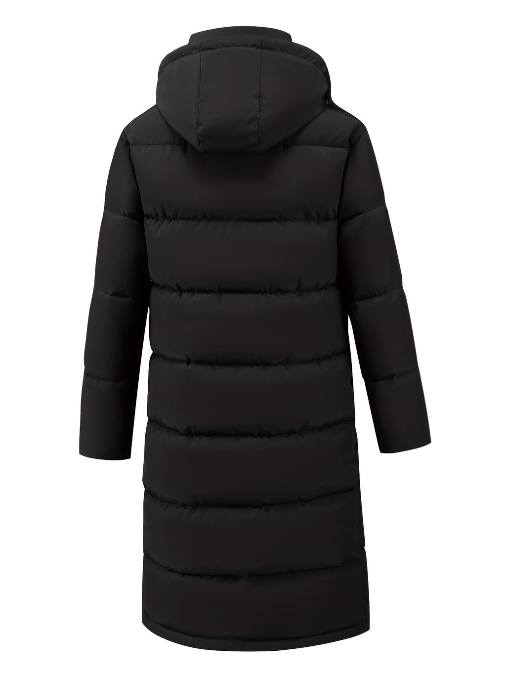 Side view of the men's long glossy padded jacket showing the fit