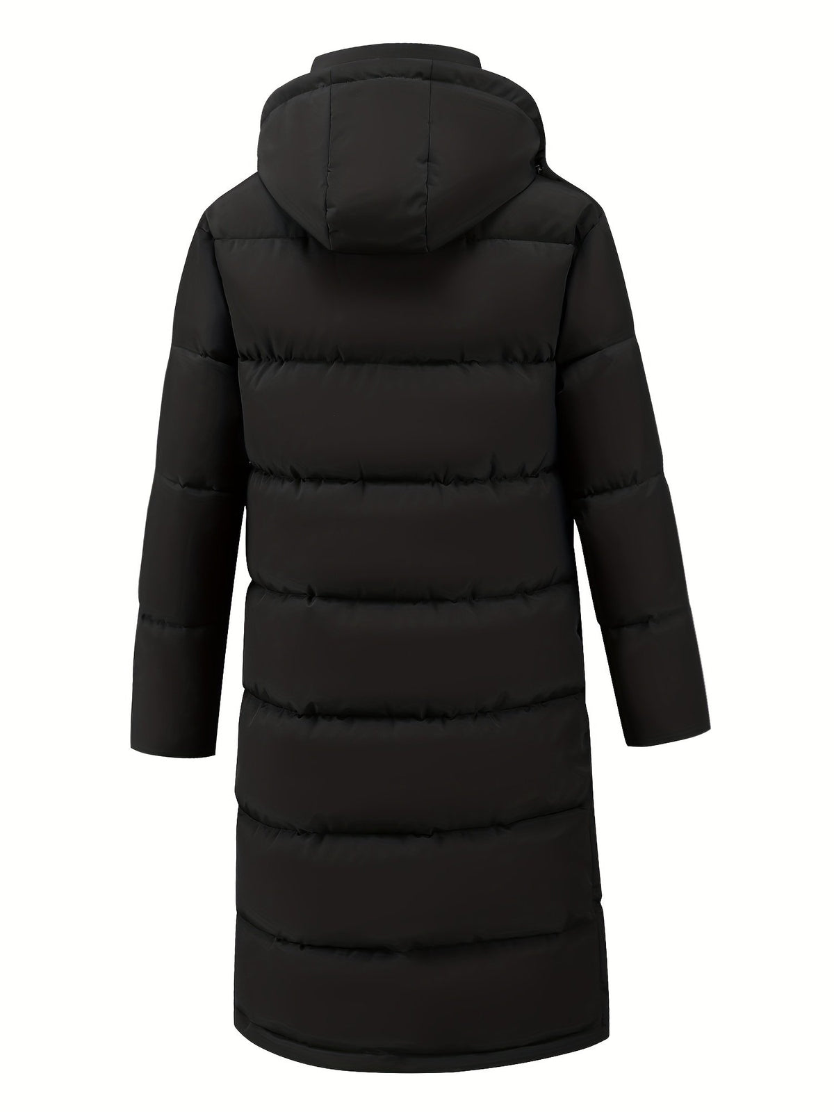 Side view of the men's long glossy padded jacket showing the fit