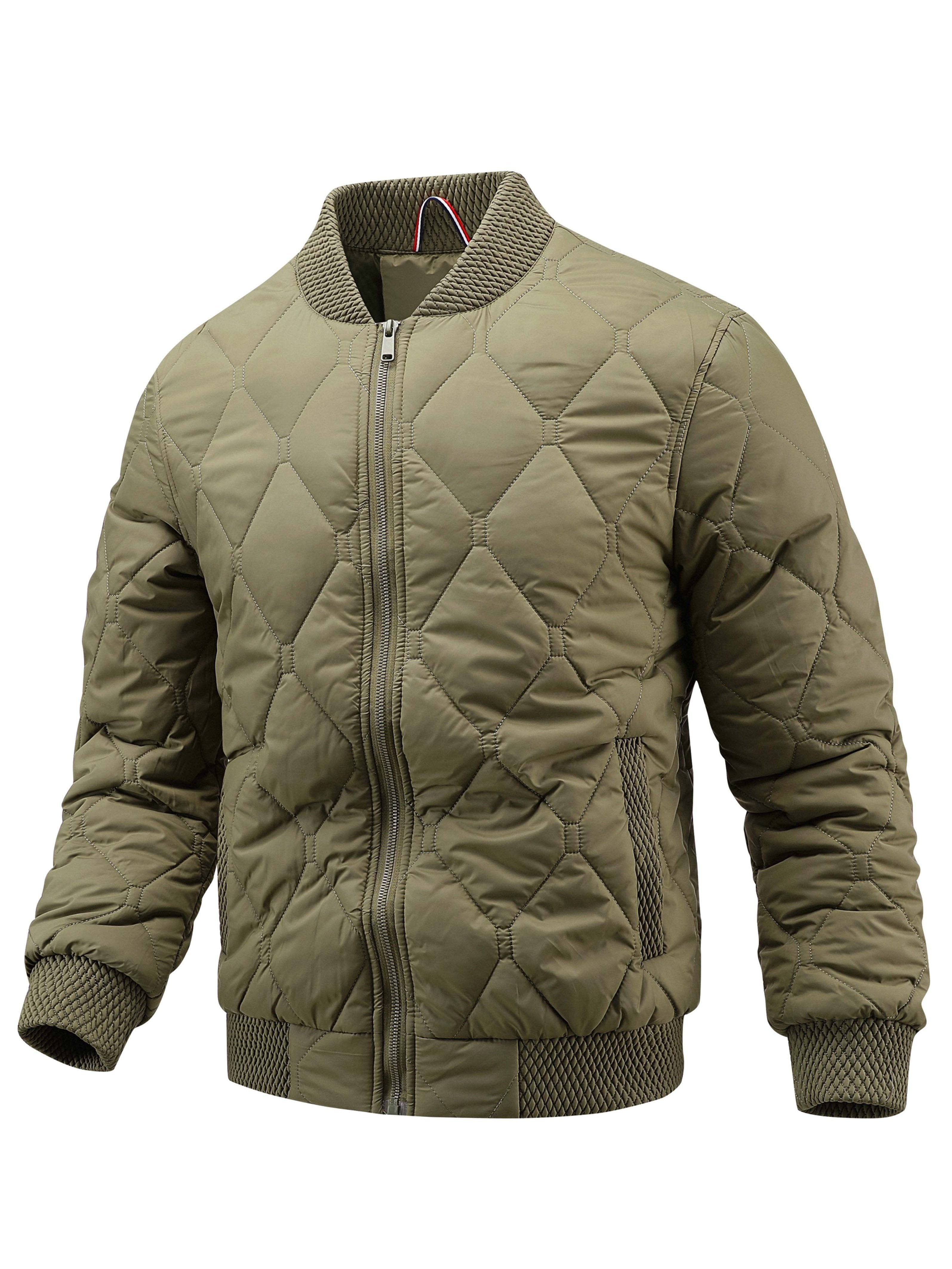 Men's quilted padded bomber jacket shown from the front for winter