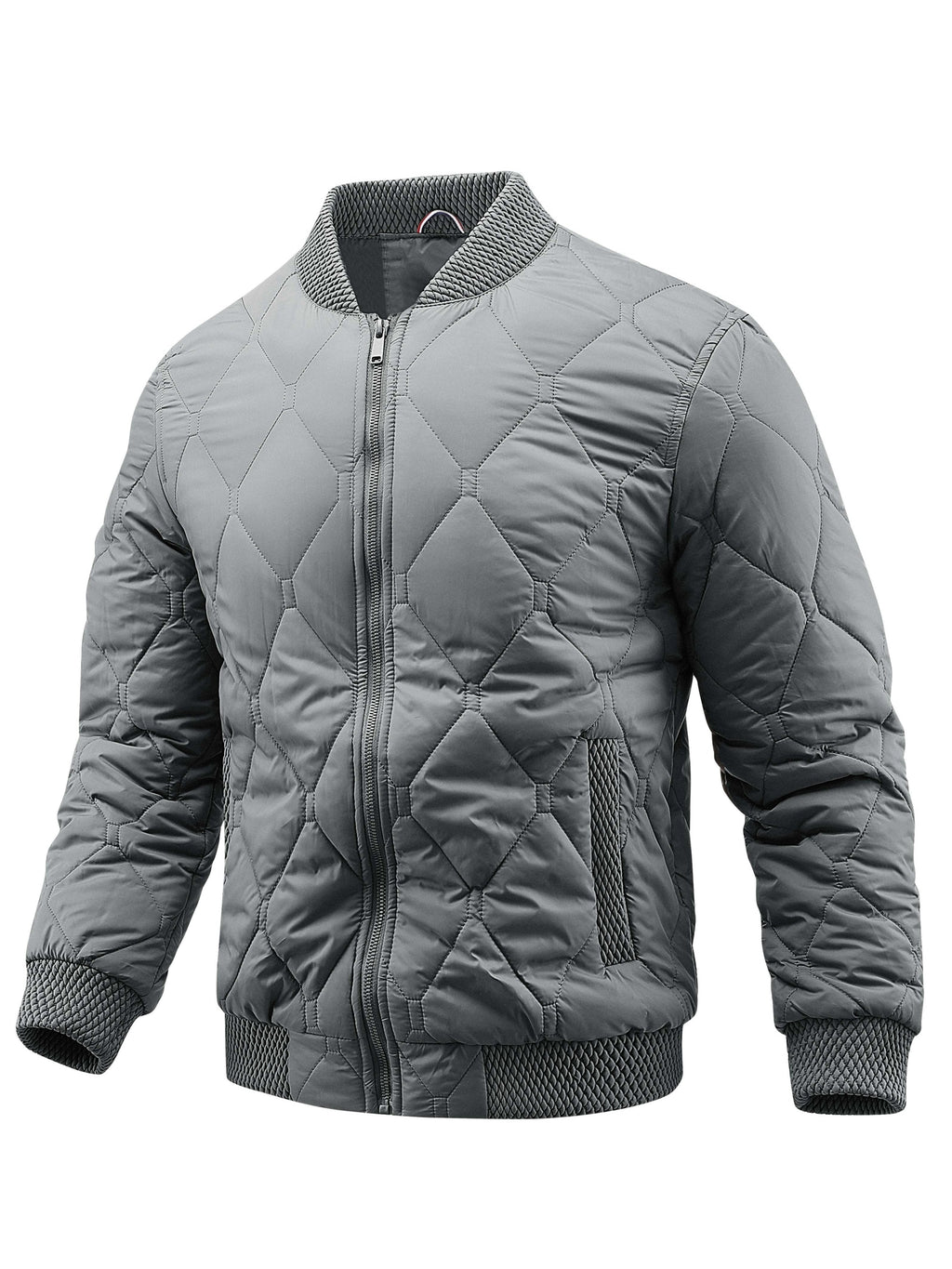 Back view of the men's quilted padded bomber jacket