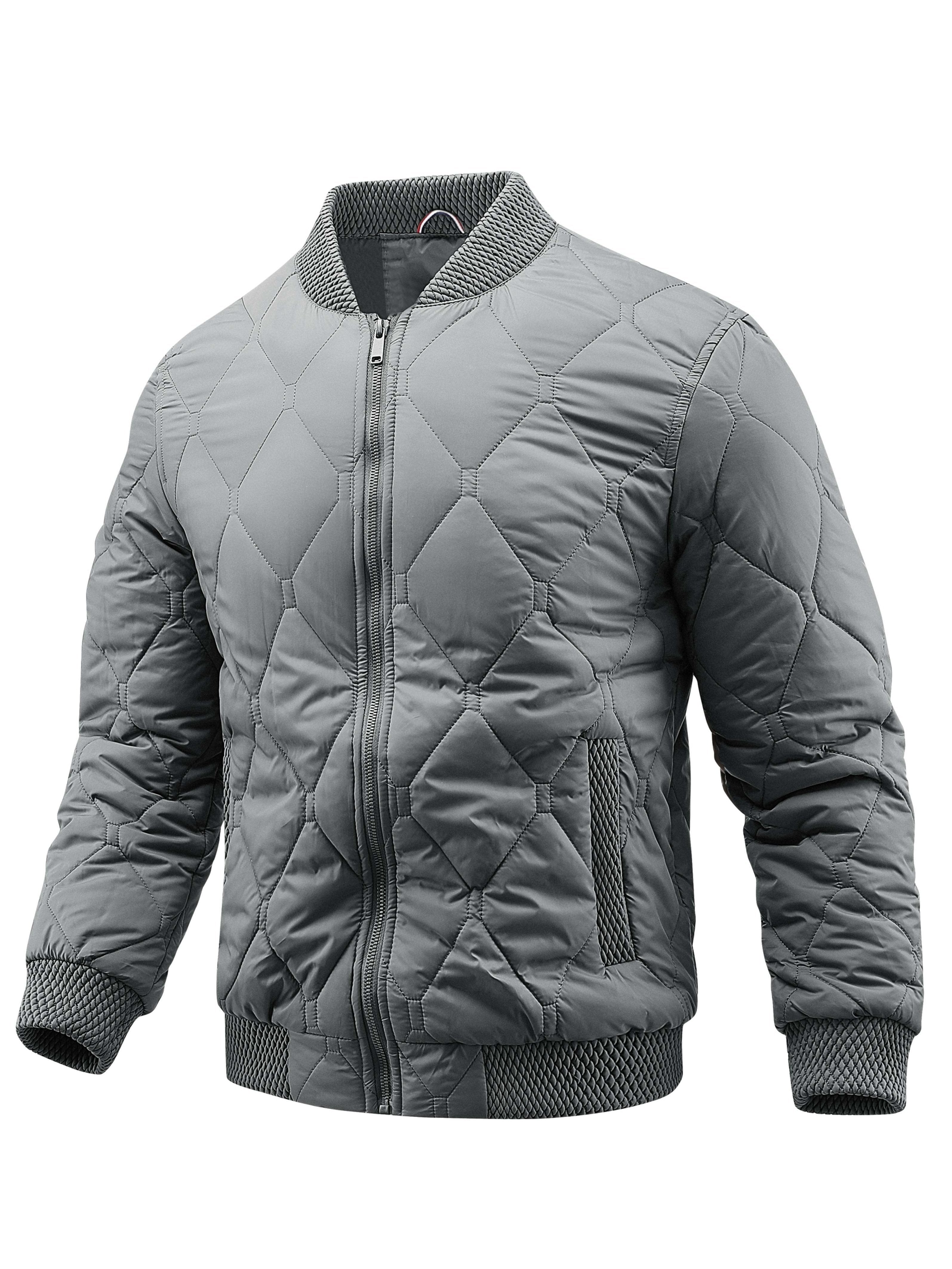 Back view of the men's quilted padded bomber jacket