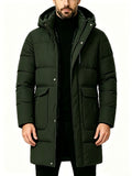 Pocket detail on the men's long hooded parka