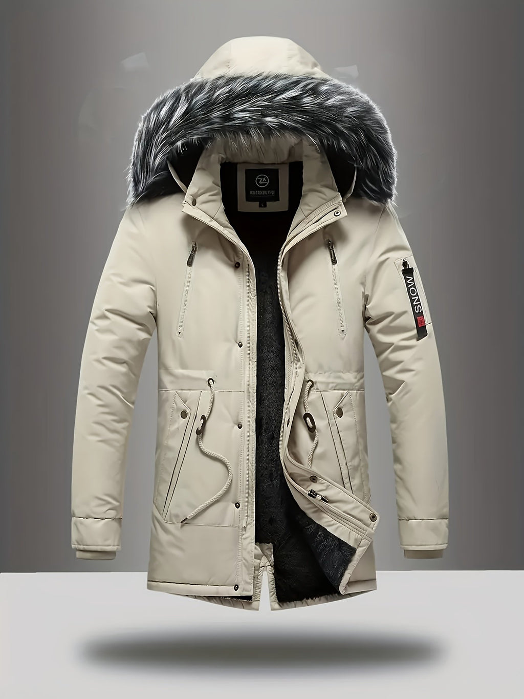 Pocket detail on the men's hooded fleece jacket