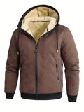 Pocket detail on the men's warm hooded winter coat