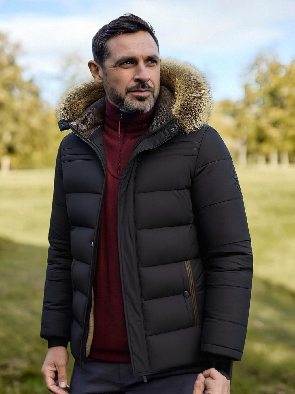 Pocket detail on the men's fleece-lined windbreaker