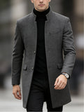 Pocket detail on the men's stand collar overcoat