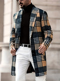 Men's check trench coat styled with jeans for cold weather