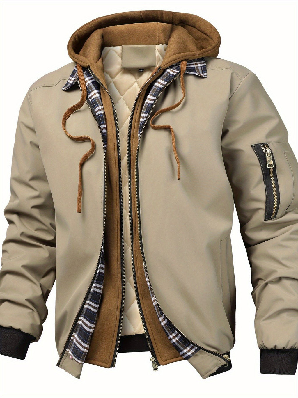 Pocket detail on the men's hooded bomber jacket