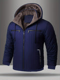 Pocket detail on the men's warm fleece-lined hooded jacket